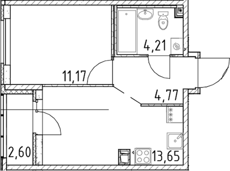 1-комнатная квартира 33.8 м², 12/17 эт., ЖК «Город Первых»